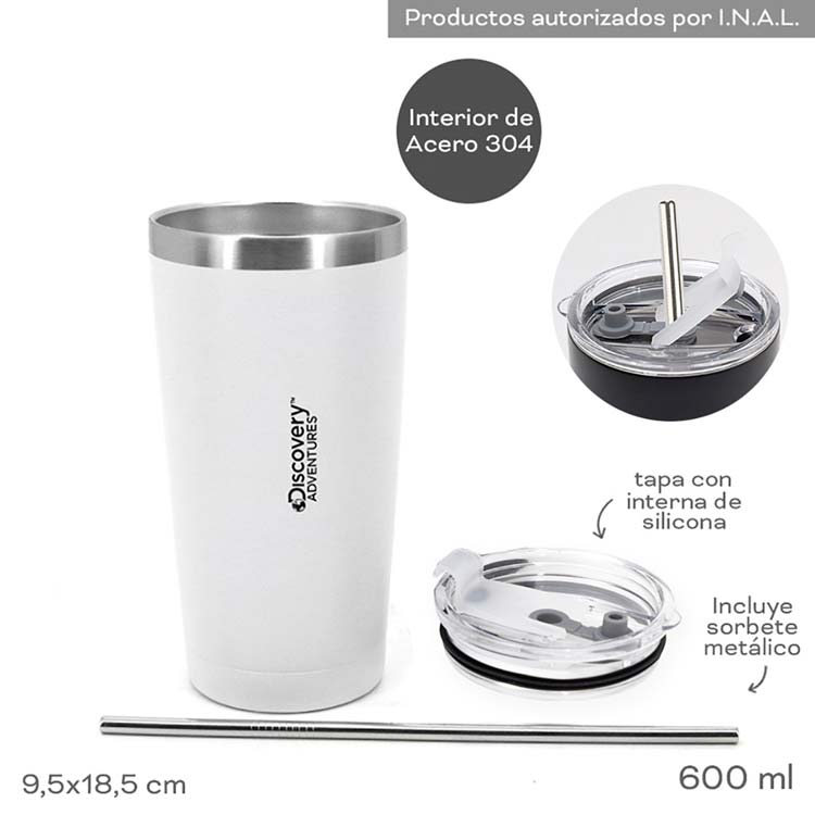 Vaso térmico camping con tapa y sorbete Discovery 14013